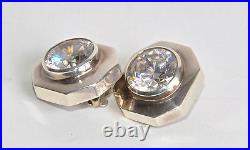 STERLING SILVER 925 VINTAGE ESTATE M&J SAVITT CUBiC ZIRCONIUM EARRINGS CLIP-ON