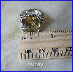STERLING SILVER CITRINE w CUBIC ZIRCONIA HEARTS RING BY JUDITH RIPKA Sz 6