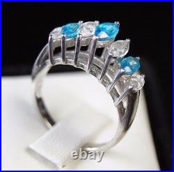 STERLING Silver 925 Cubic Zironcia Light Blue and Clear Stone Ring Size 7