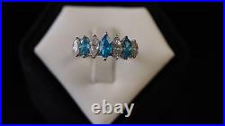 STERLING Silver 925 Cubic Zironcia Light Blue and Clear Stone Ring Size 7