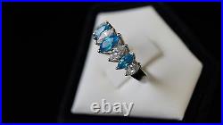 STERLING Silver 925 Cubic Zironcia Light Blue and Clear Stone Ring Size 7