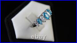 STERLING Silver 925 Cubic Zironcia Light Blue and Clear Stone Ring Size 7