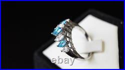 STERLING Silver 925 Cubic Zironcia Light Blue and Clear Stone Ring Size 7