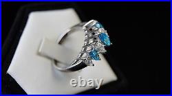 STERLING Silver 925 Cubic Zironcia Light Blue and Clear Stone Ring Size 7