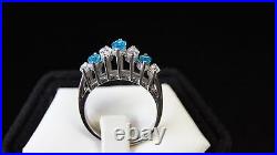STERLING Silver 925 Cubic Zironcia Light Blue and Clear Stone Ring Size 7