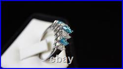 STERLING Silver 925 Cubic Zironcia Light Blue and Clear Stone Ring Size 7