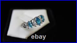 STERLING Silver 925 Cubic Zironcia Light Blue and Clear Stone Ring Size 7