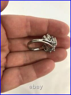 STUNNING STERLING SILVER COCKTAIL RING w SPARKLY CZ CUBIC ZIRCONIA SIZE 4 1/4