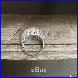 SUZY LEVIAN Cubic Zirconia Filigree Sterling Dome Cocktail Ring Gorgeous Sz 8.25