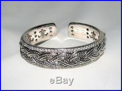 Signed JUDITH RIPKA Sterling Silver Pave Cubic Zirconia Braided Cuff Bracelet