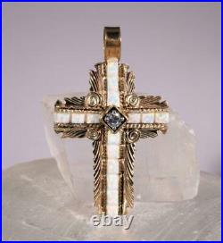 Signed Shay Gold Tone Sterling Silver Opal & Cubic Zirconia Cross Pendant Only