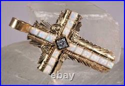 Signed Shay Gold Tone Sterling Silver Opal & Cubic Zirconia Cross Pendant Only