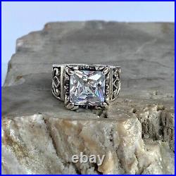 Signed Silpada Sterling Silver Uptown Square Cubic Zirconia Filigree Ring Sz 6