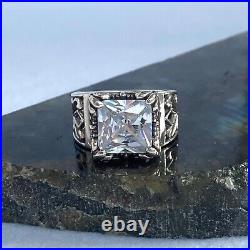 Signed Silpada Sterling Silver Uptown Square Cubic Zirconia Filigree Ring Sz 6