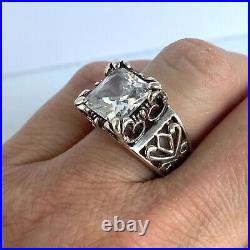 Signed Silpada Sterling Silver Uptown Square Cubic Zirconia Filigree Ring Sz 6