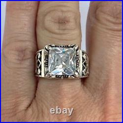 Signed Silpada Sterling Silver Uptown Square Cubic Zirconia Filigree Ring Sz 6