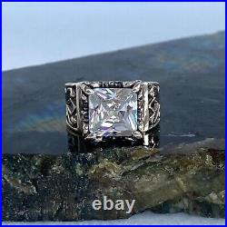 Signed Silpada Sterling Silver Uptown Square Cubic Zirconia Filigree Ring Sz 6