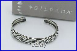 Silpada Oxidized Sterling Silver Cubic Zirconia Cuff Scroll Bangle Bracelet RARE