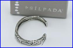 Silpada Oxidized Sterling Silver Cubic Zirconia Cuff Scroll Bangle Bracelet RARE