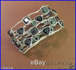 Silpada Wide Sterling Silver Cubic Zirconia & Hematite Stretch Bracelet B2312