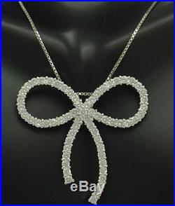 Silver/925 1.00ctw Round Cubic Zirconia X-Mas Ribbon Bow Pendant Box Necklace-16