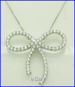 Silver/925 1.00ctw Round Cubic Zirconia X-Mas Ribbon Bow Pendant Box Necklace-16