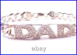 Silver CZ Dad Bracelet Curb Links Cubic Zirconia Solid 925 Sterling 32.9g