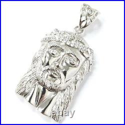 Silver Jesus Pendant Jesus Head 925 Sterling Cubic Zirconia Stones 23.5g