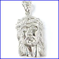 Silver Jesus Pendant Jesus Head 925 Sterling Cubic Zirconia Stones 23.5g