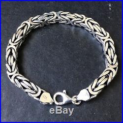 Silver Mens Bracelet Cubic Bali Byzantine Kings Chain 925 Sterling 7 mm 24 cm