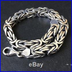 Silver Mens Bracelet Cubic Bali Byzantine Kings Chain 925 Sterling 7 mm 24 cm
