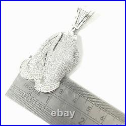 Silver Praying Hands Pendant 925 Sterling White Cubic Zirconia Stones 17.7g 2.5