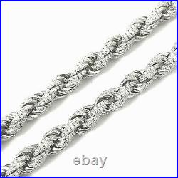 Silver Rope Chain 925 Sterling Solid Cubic Zirconia 105.6g 7.2mm 32 Inches