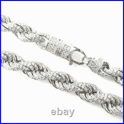 Silver Rope Chain 925 Sterling Solid Cubic Zirconia 105.6g 7.2mm 32 Inches