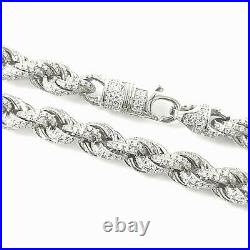 Silver Rope Chain 925 Sterling Solid Cubic Zirconia 105.6g 7.2mm 32 Inches