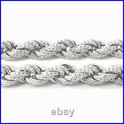 Silver Rope Chain 925 Sterling Solid Cubic Zirconia 105.6g 7.2mm 32 Inches