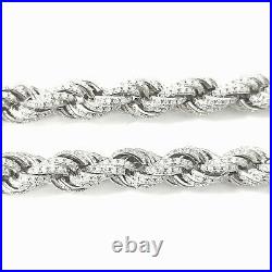 Silver Rope Chain 925 Sterling Solid Cubic Zirconia 105.6g 7.2mm 32 Inches