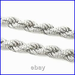 Silver Rope Chain 925 Sterling Solid Cubic Zirconia 105.6g 7.2mm 32 Inches