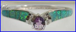 Simulated Opal Amethyst & Cubic Zirconia Bracelet Statement Sterling Jewelry