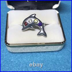 Size 7 Dolphin Multi Colored Cubic Zirconia Ring 925 Sterling Silver