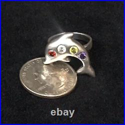 Size 7 Dolphin Multi Colored Cubic Zirconia Ring 925 Sterling Silver