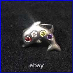 Size 7 Dolphin Multi Colored Cubic Zirconia Ring 925 Sterling Silver