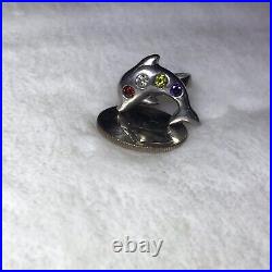 Size 7 Dolphin Multi Colored Cubic Zirconia Ring 925 Sterling Silver