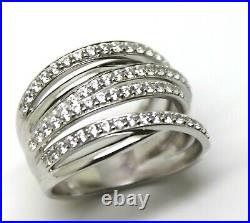 Size M Sterling Silver Cubic Zirconia 6 Bar Wide Ring Free Express Post In Oz