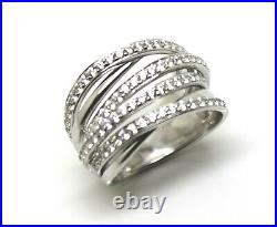 Size M Sterling Silver Cubic Zirconia 6 Bar Wide Ring Free Express Post In Oz