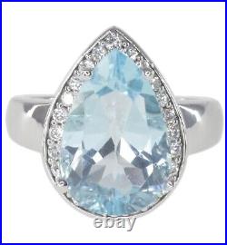 Sky Blue Topaz Gemstone Pear Cubic Zirconia Halo Raised Sterling Silver 925 Ring