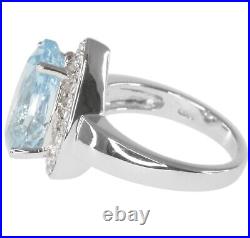 Sky Blue Topaz Gemstone Pear Cubic Zirconia Halo Raised Sterling Silver 925 Ring