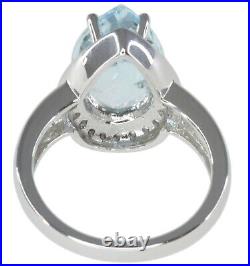 Sky Blue Topaz Gemstone Pear Cubic Zirconia Halo Raised Sterling Silver 925 Ring