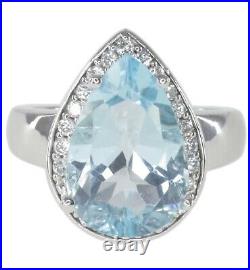 Sky Blue Topaz Pear Gemstone Cubic Zirconia Halo Sterling Silver 925 Ring