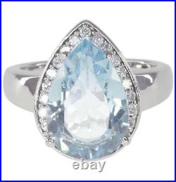 Sky Blue Topaz Pear Gemstone Cubic Zirconia Halo Sterling Silver 925 Ring